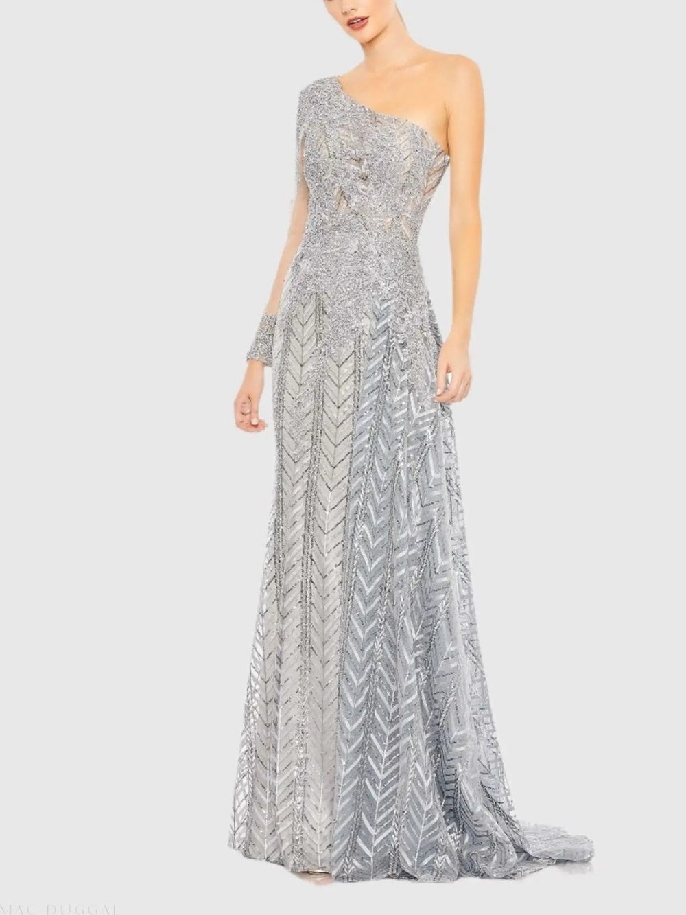 NWT Silver Embellished One Shoulder A-line Gown 20401 Size 12